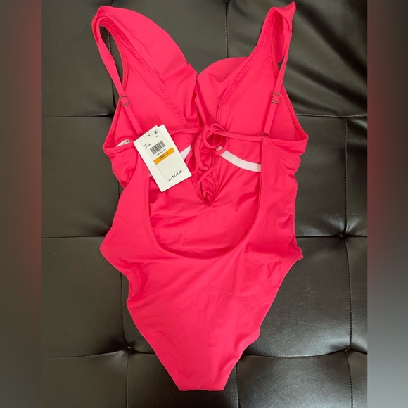 Becca 2 PIECES Swimsuit + Skirt Small Pink Plunge Ruffle - Picture 3 of 5